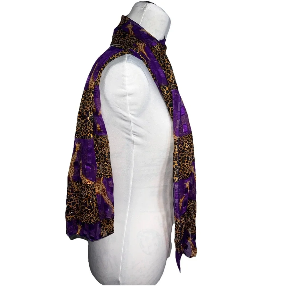 Cheetah Pattern‎ Giraffe Graphic Rectangular Metallic Gold Purple Scarf 58x13 in